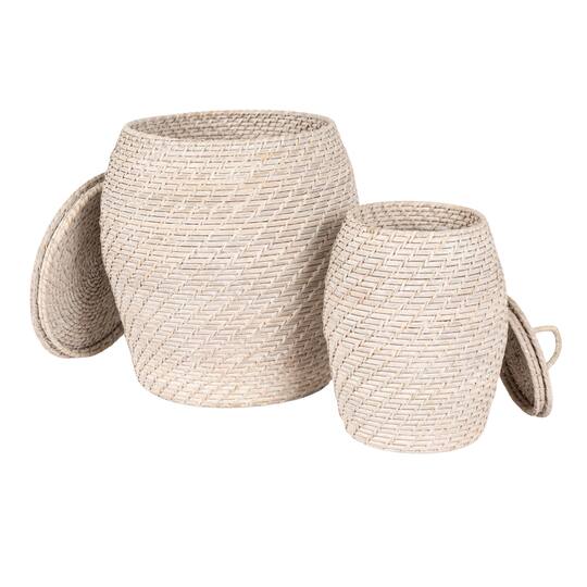 Hello Honey® Whitewashed Rattan Basket with Lids Set
